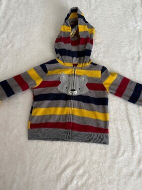 Child of Mine Jacket Boy’s, 6-9M, Blue/Yellow/Grey Striped Zip Up Wolf Jacket
